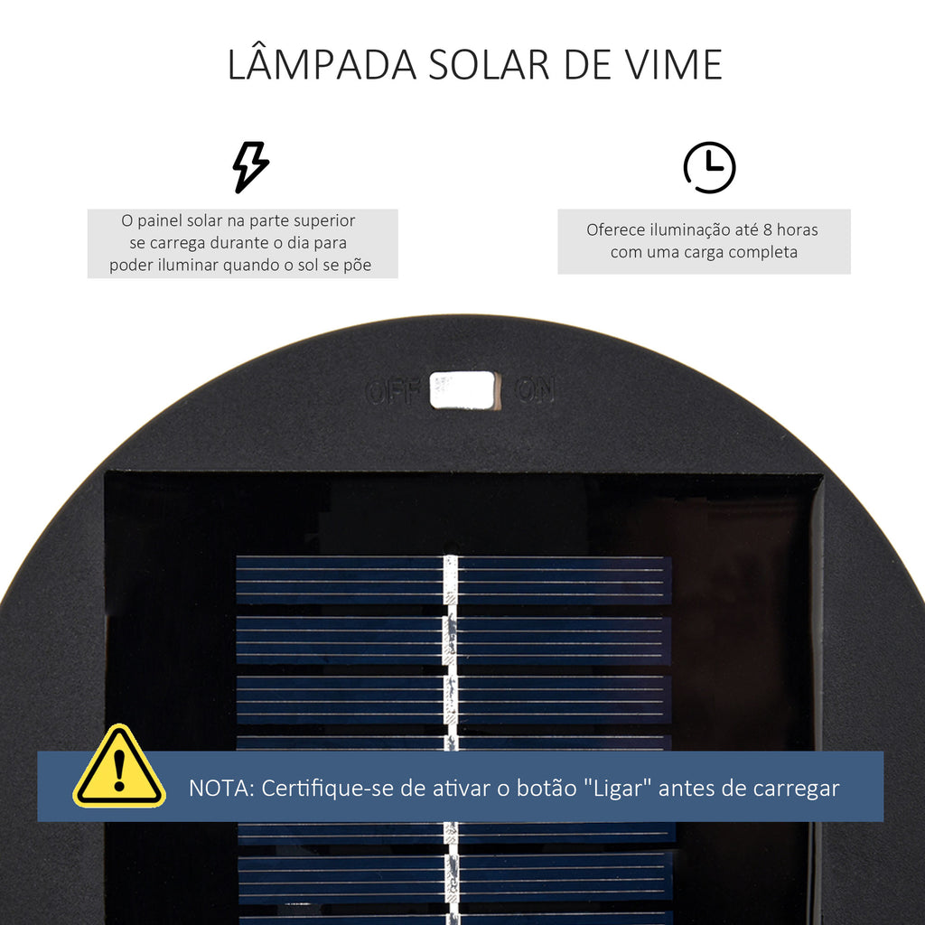 Candeeiro Solar de Vime de Energia Solar com LED 1,5 W Interruptor de Controle Automático de Luz Decoração Exterior Ø21,5x61cm Preto — foto 4