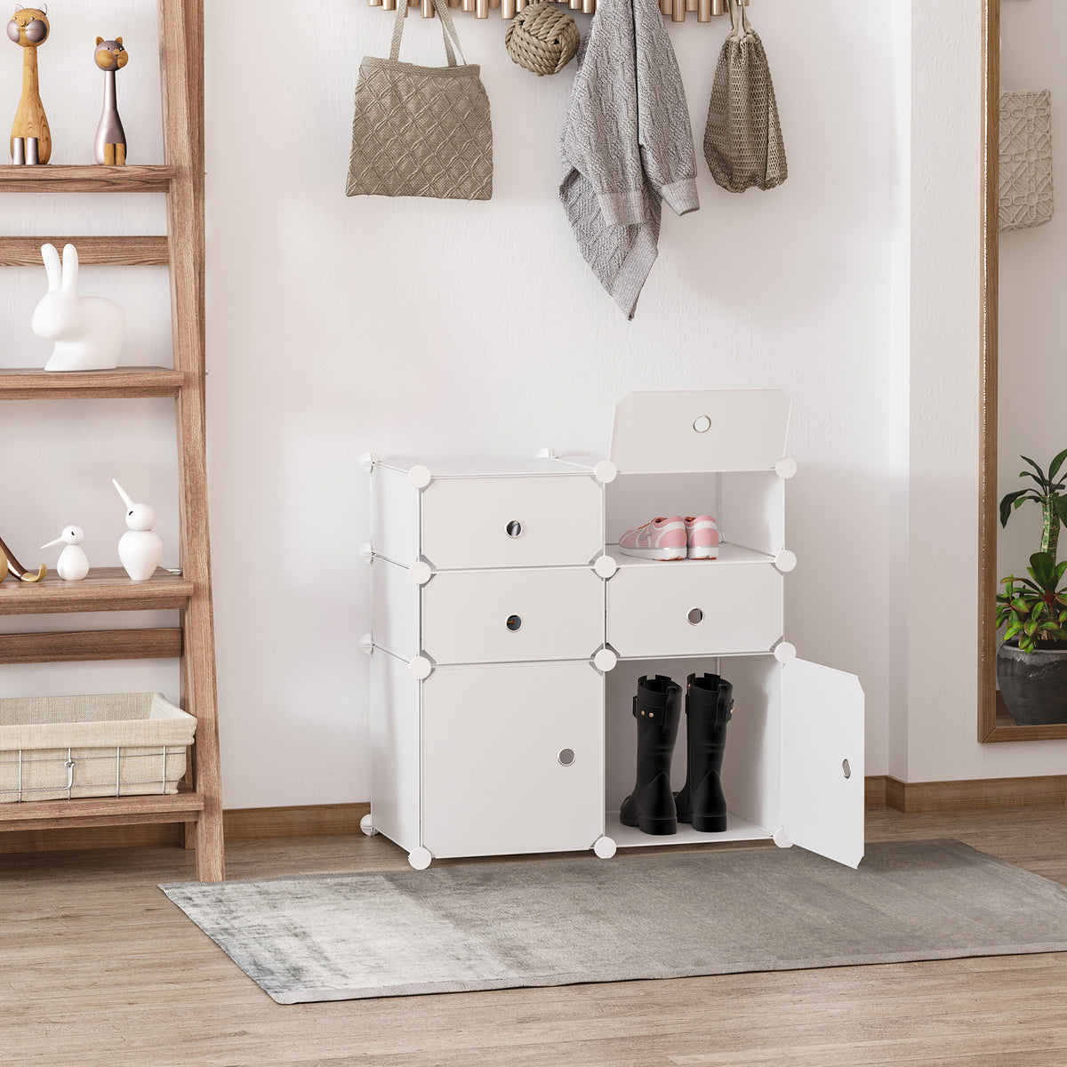 Armário Modular de Plástico Armário Modular com 6 Cubos Organizador de Roupas Sapatos Brinquedos 75x37x73cm Branco — foto 2