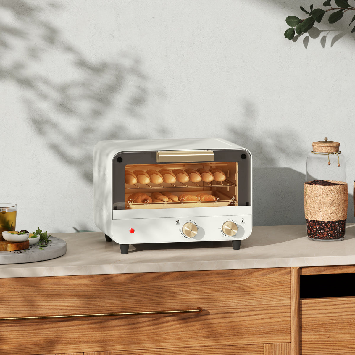 Forno Elétrico de Mesa Mini Forno de 12L 750W Forno Elétrico com Porta de Vidro Temporizador e Temperatura Ajustável até 230℃ 31,5x27,7x22,7 cm Branco — foto 2