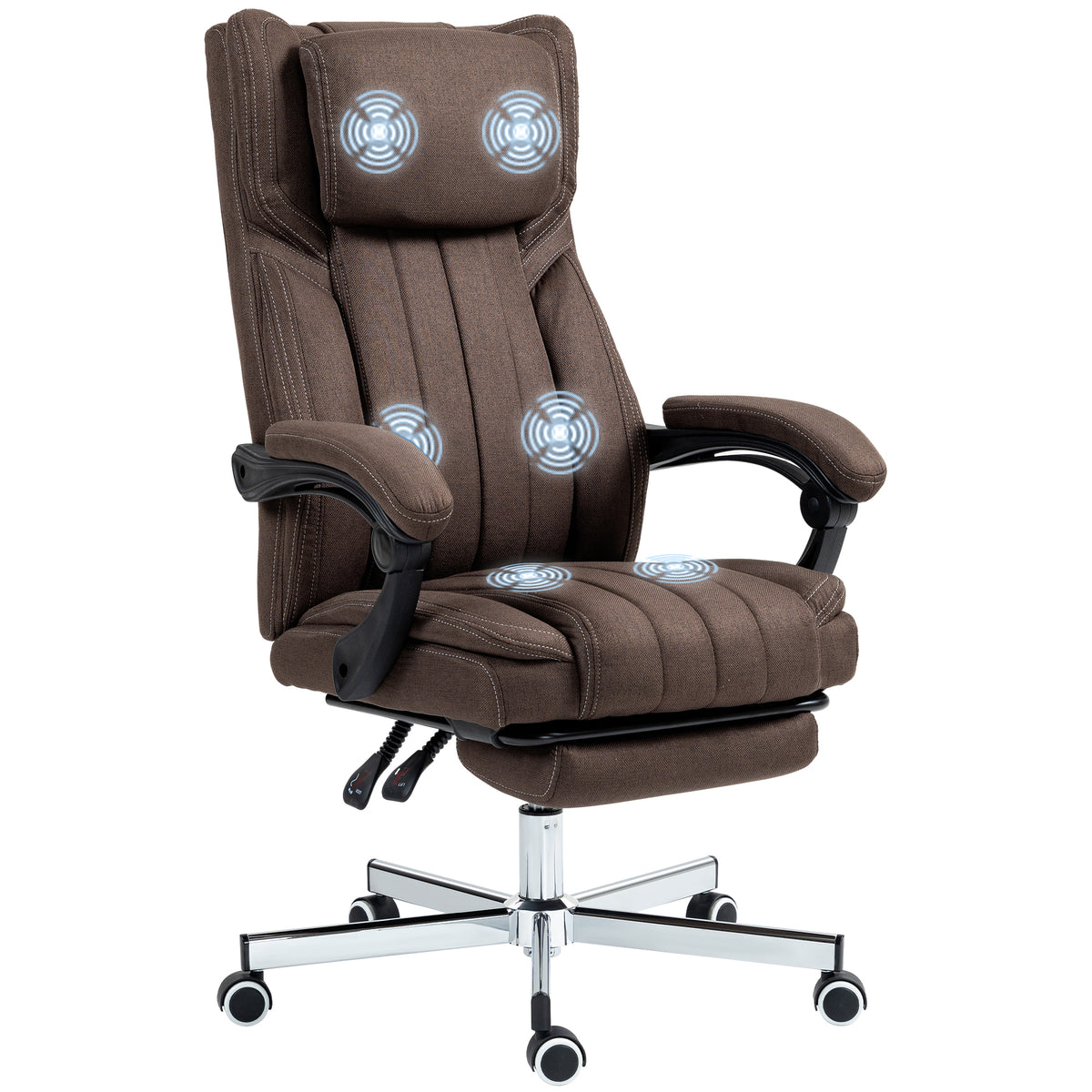Cadeira de Escritório com 6 Pontos de Massagem por Vibração Cadeira de Escritório Reclinável com Altura Ajustável Controlo Remoto Encosto Alto e Apoio para a Cabeça 65x61x101-113 cm Marrom — foto 1