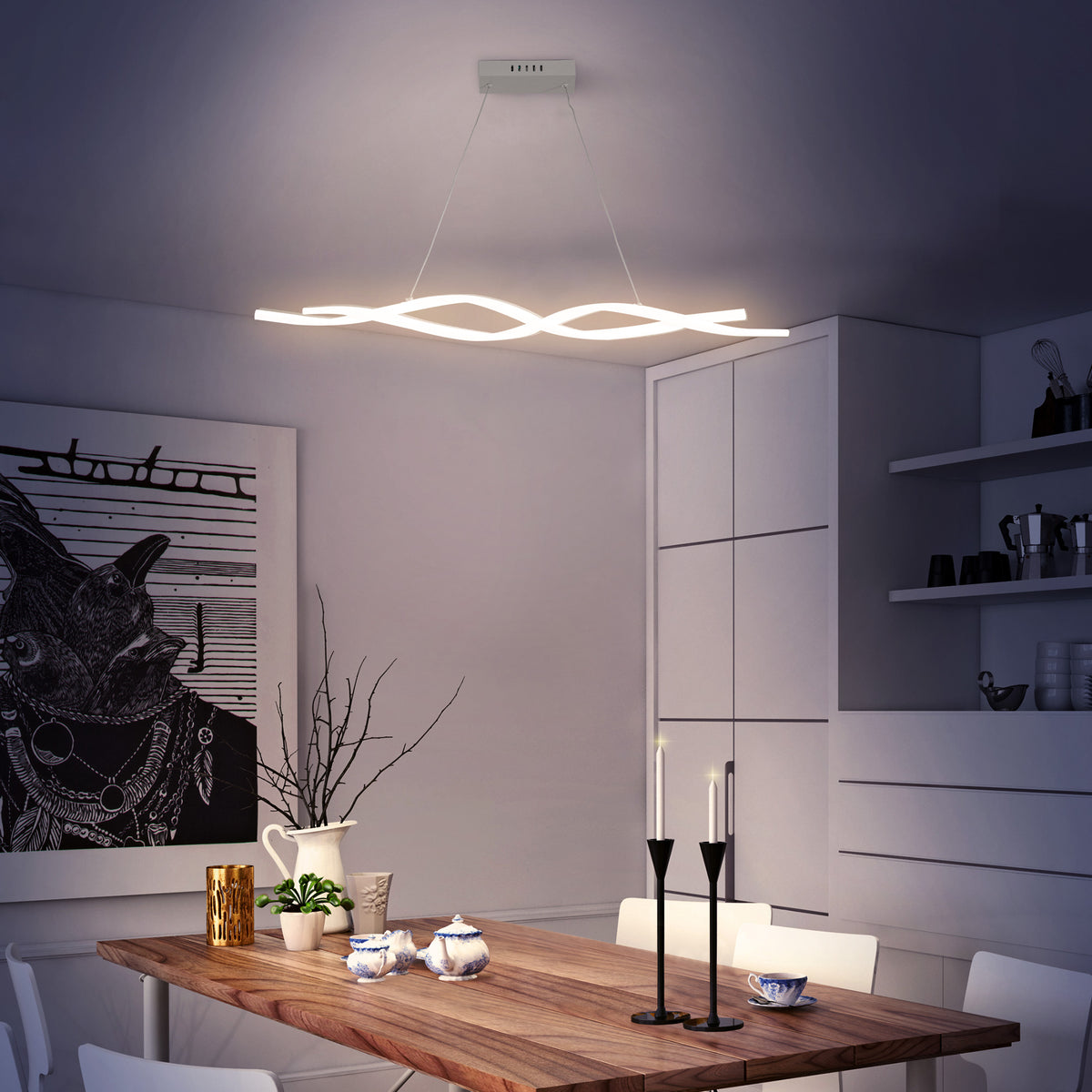 Candeeiro de Teto Moderno com LED IP20 38W 3700lm e Cordas Ajustáveis Candeeiro de Teto de Alumínio para Sala de Estar Sala de Jantar Dormitório 90x9x9cm Prata — foto 2
