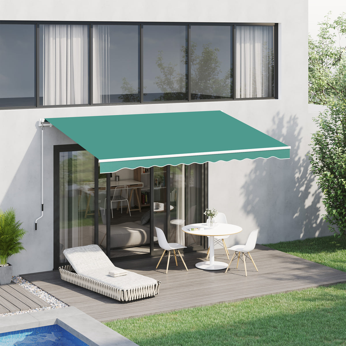 Toldo Manual Retrátil com Manivela 295x245cm Toldo Enrolável Alumínio com Proteção Solar para Janela Portas Balcão Terraço Exterior Verde — foto 2