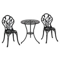 Conjunto de Mesa e Cadeiras de Exterior de 3 Peças Móveis de Jardim de Alumínio com Encosto com Padrão de Tulipa e Mesa com Orifício para Chapéu de Sol Preto — foto 1