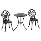 Conjunto de Mesa e Cadeiras de Exterior de 3 Peças Móveis de Jardim de Alumínio com Encosto com Padrão de Tulipa e Mesa com Orifício para Chapéu de Sol Preto — foto 1