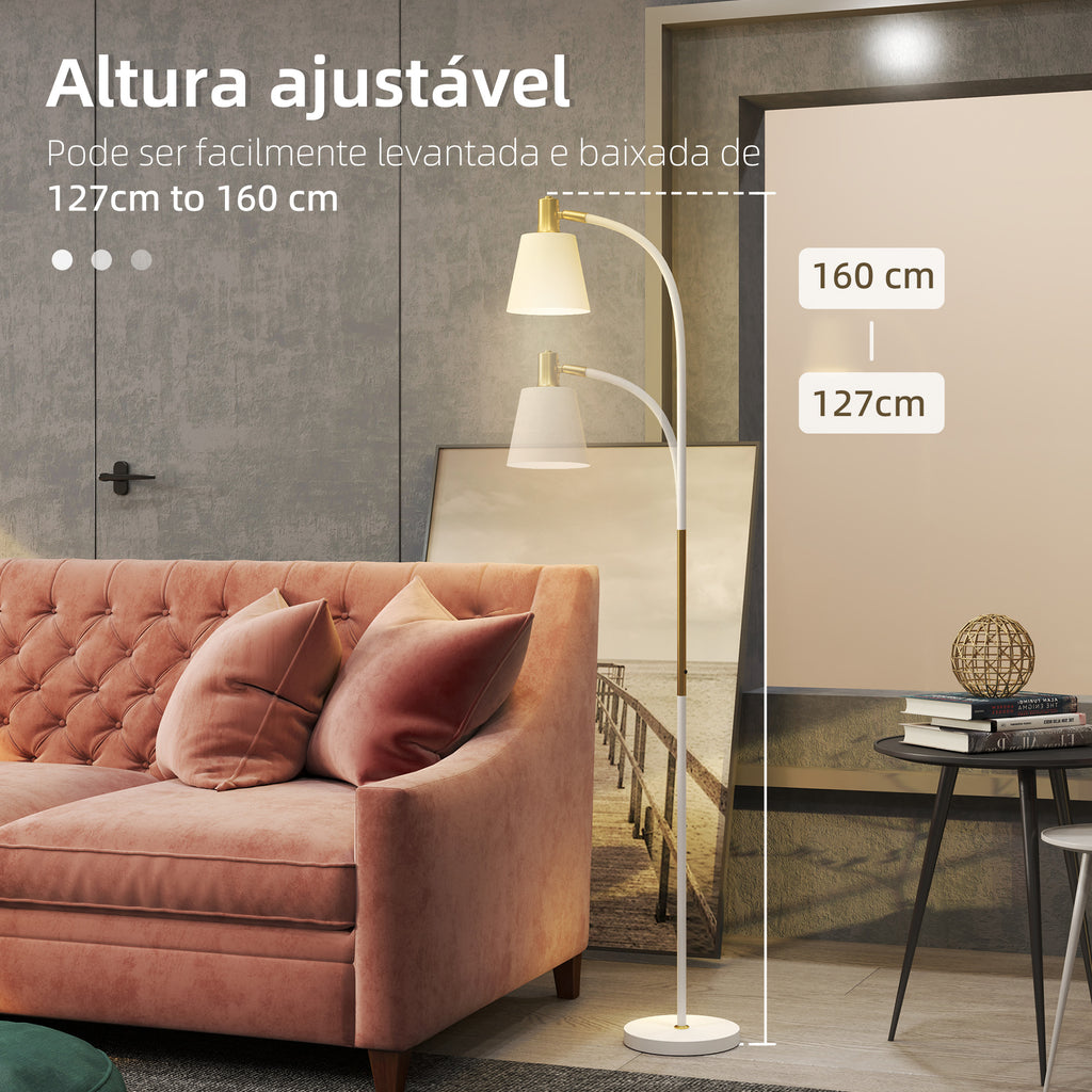 Candeeiro de Pé LED Candeeiro de Pé para Sala de Estar com Altura Ajustável Ecrã Interruptor Basculante para Sala de Estar Escritório Quarto 49x21x127-160 cm Branco e Dourado — foto 5