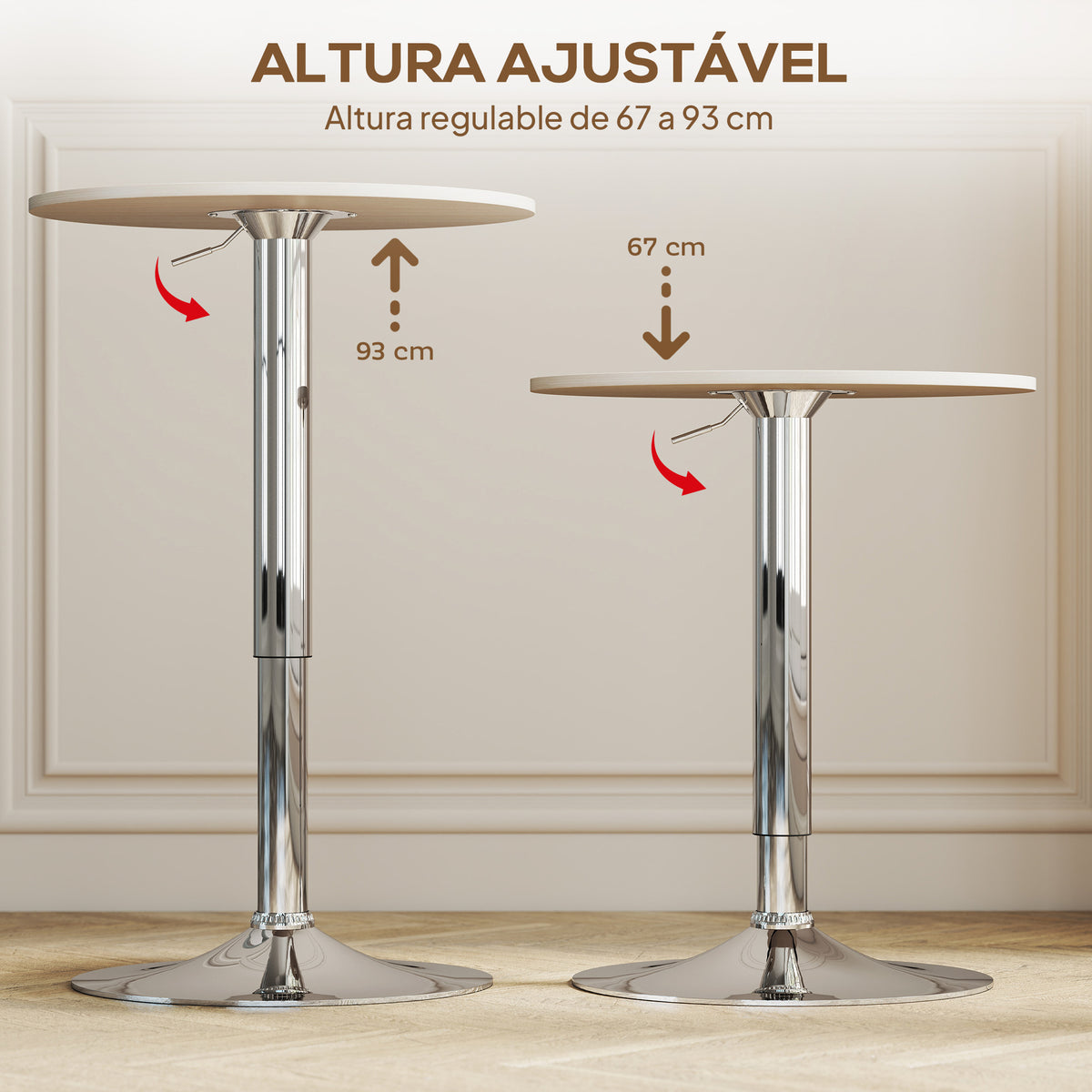 Mesa de Bar com Altura Ajustável Giratória 360° com Base Redonda Mesa Alta Moderna para Cozinha Sala de Jantar Ø60x67-93 cm Madeira — foto 4