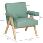 Poltrona Sala de Estar Poltrona Nórdica Poltrona Estofada em PU com Apoio para os Braços e Estrutura de Madeira de Borracha para Dormitório Carga 120 kg 73x70x80 cm Verde — foto 3