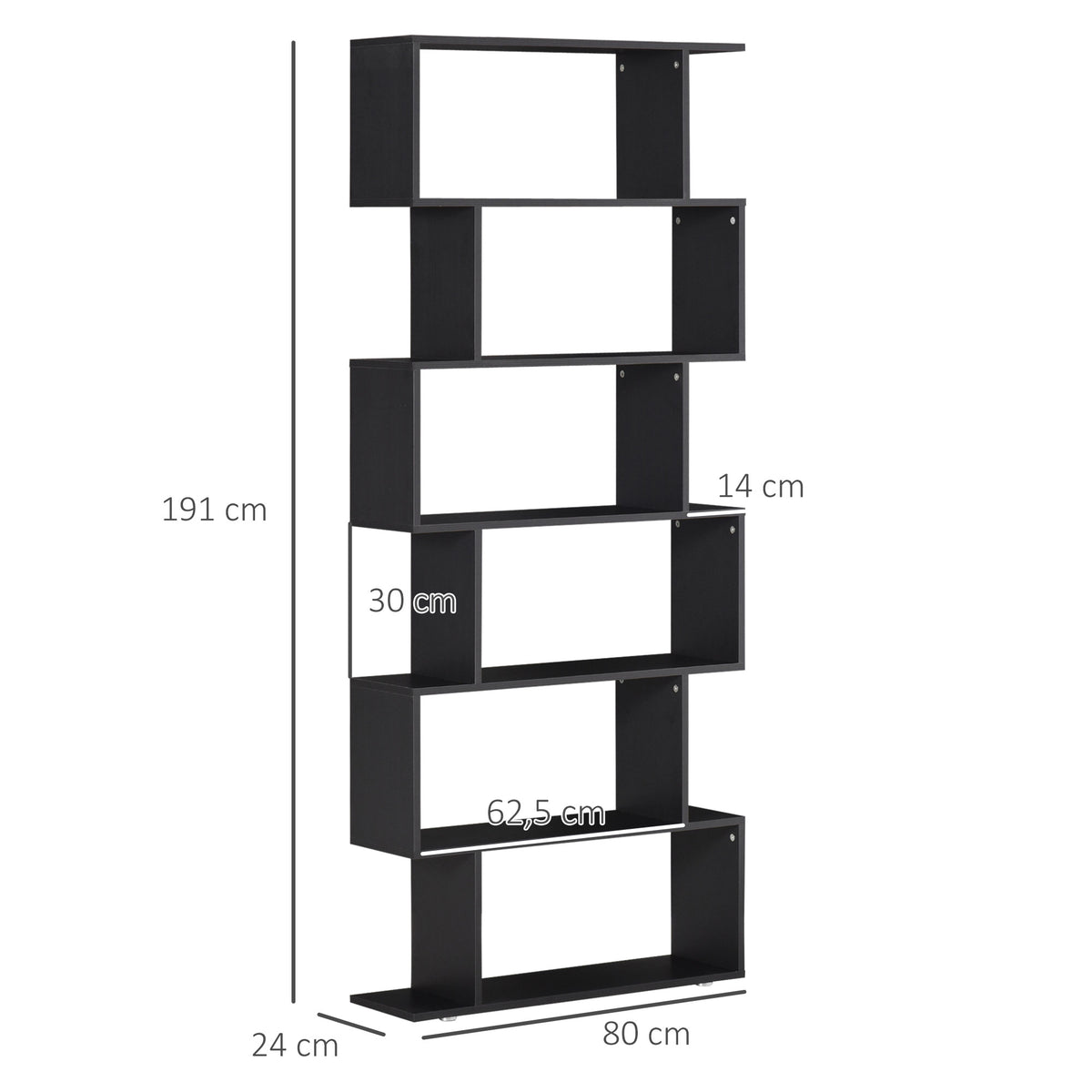 Estante com 6 Prateleiras para Livros Material de Madeira 80 x 25 x1 92 cm Preto — foto 3