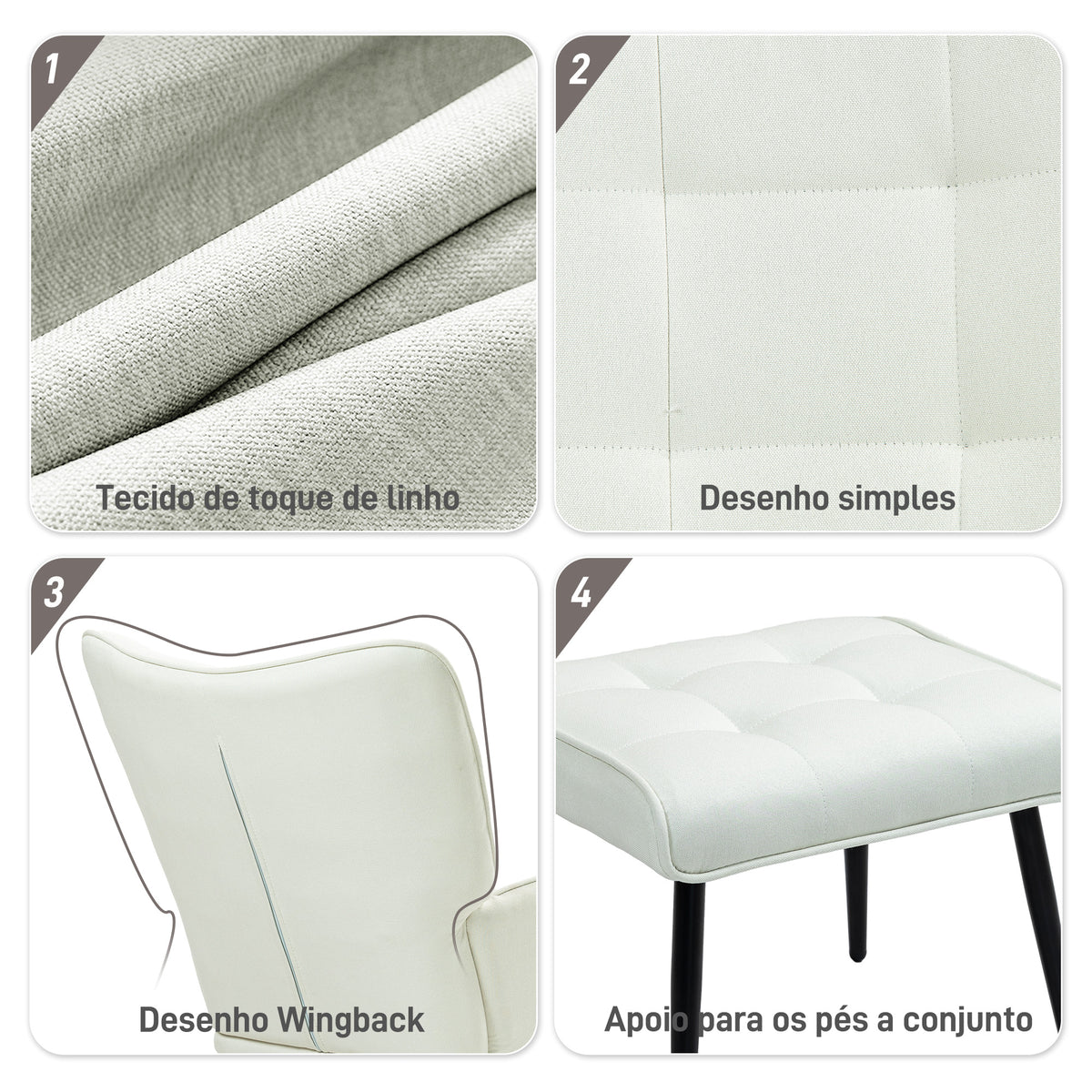 Conjunto de Poltrona Baloiço com Apoio para os Pés Poltrona Relax com Almofada Acolchoada e Anti-Tombo Carga 130 kg Sala de Estar Dormitório 64x89x90 cm Bege — foto 5