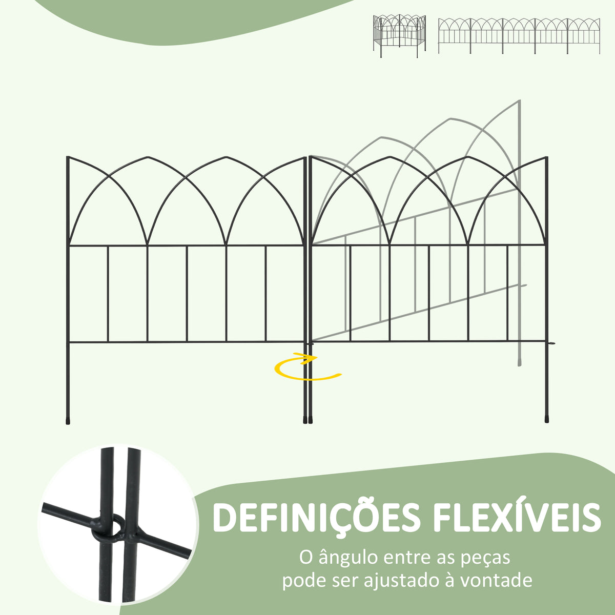 Cercas de Jardim 205x45,5 cm Conjunto de 5 Cercas Decorativas para Jardim de Metal Combinação Livre Barreira para Animais para Terraço Pátio Relva Preto — foto 5