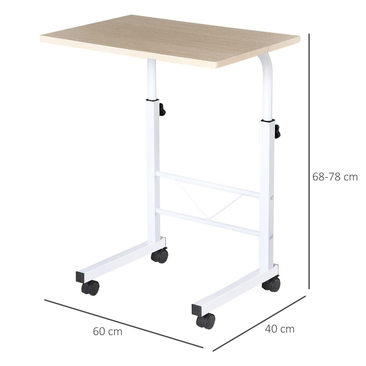 Mesa de computador para Hogar escritorio Altura Ajustável Mesa Compacta com Rodas 60x40x68-78cm Cor Branco — foto 3