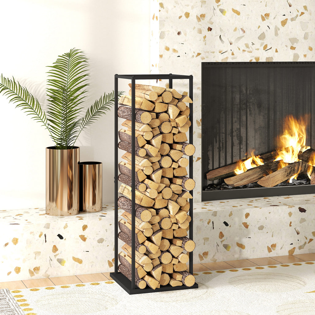 Suporte para Lenha Metálico para Interior e Exterior com Base Elevada Capacidade de 100 kg 33x33x110 cm Preto — foto 2