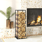 Suporte para Lenha Metálico para Interior e Exterior com Base Elevada Capacidade de 100 kg 33x33x110 cm Preto — foto 2