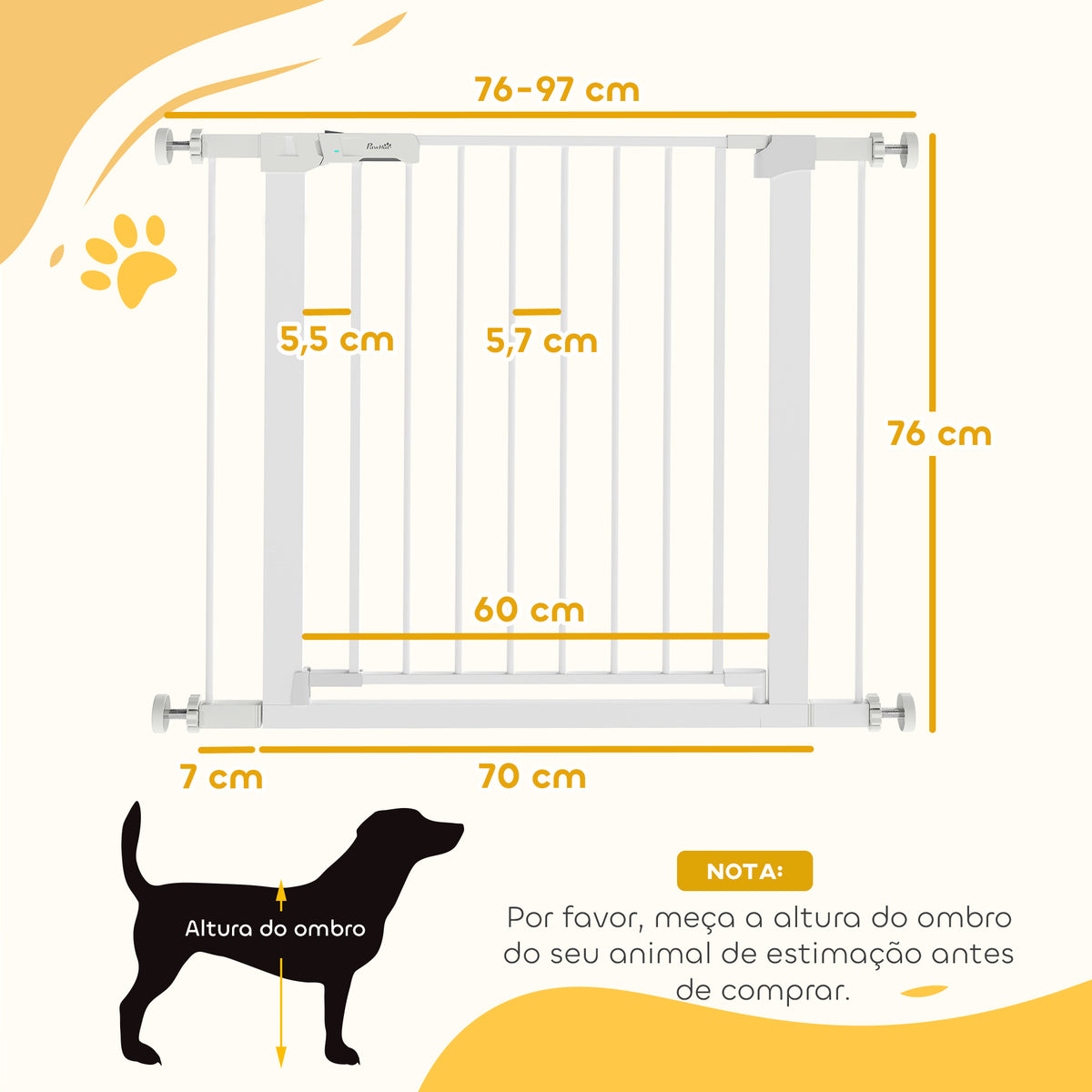 Barreira de Segurança para Cães Animais de Estimação 75-96cm para Escadas Portas e Corredores com Fechamento Automático Altura 76cm Branco — foto 3