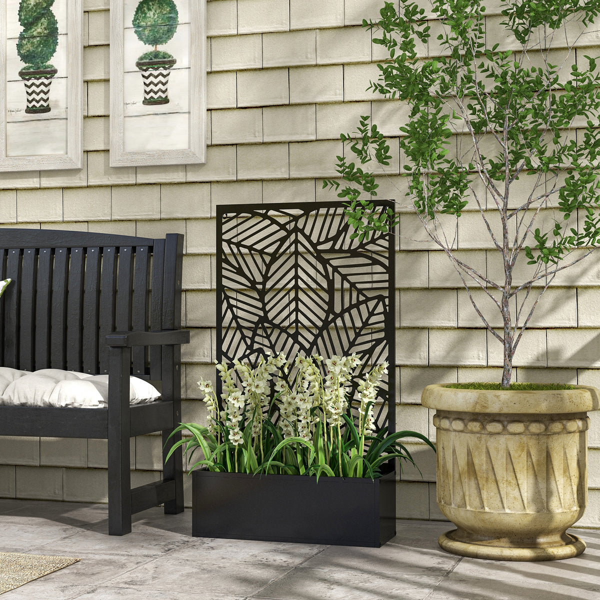 Biombo de Exterior com Floreira de Metal Floreira de Parede ou Independente para Cultivos de Plantas Flores para Jardim Varanda 61x23x113 cm Preto — foto 2
