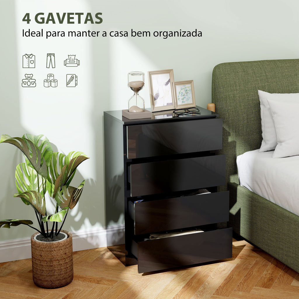 Cómoda com 4 Gavetas de Madeira Cómoda de Dormitório Cómoda Preta para Sala de Estar Estilo Moderno 55x34x80 cm Preto — foto 4