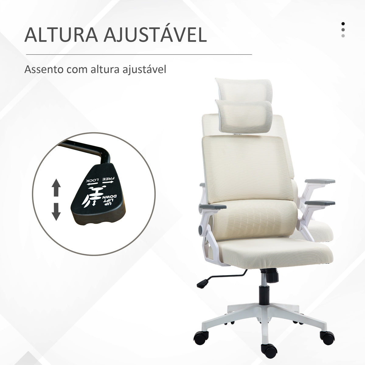 Cadeira de Escritório de Malha Cadeira de Escritório Giratória com Altura e Apoio para a Cabeça Ajustáveis e Apoio para os Braços Estilo Moderno Carga 120 kg para Estúdio 58x61x102-119 cm Bege — foto 4