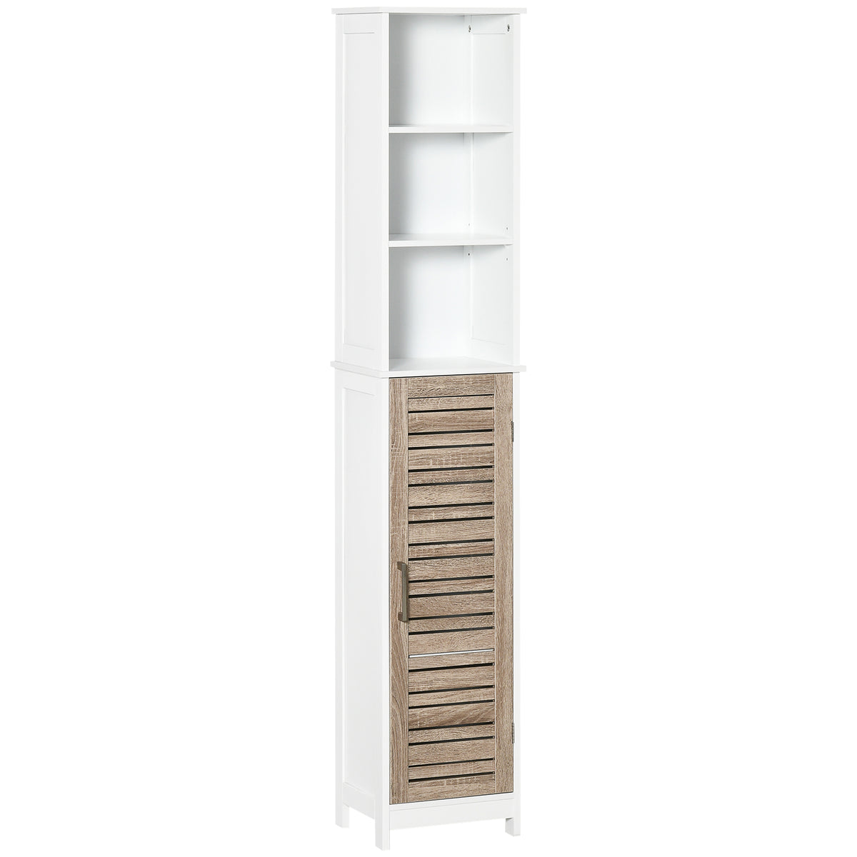 Armário Alto de Casa de Banho com Prateleiras Ajustáveis e 1 Porta Móvel Auxiliar de Armazenamento para Sala de Estar Cozinha Anti-Rolamento 34x26x172cm Branco — foto 1