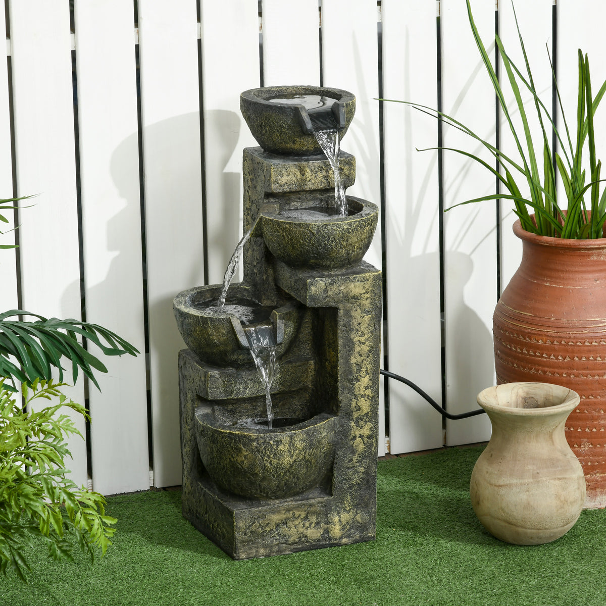Fonte de Jardim 5W Fonte de Água em Cascata de 4 Níveis com Bomba de Água e Saída de Água Ajustável para Decoração Pátio 25x24x60 cm Multicolor — foto 2
