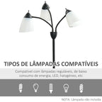 Candeeiro de Pé com 3 Ecrãs Giratórios de 360° com Interruptores LED E27 Máx. 40W Estrutura de Metal Candeeiro de Pé para Sala de Estar Dormitório Estúdio 45x45x155cm Preto — foto 7