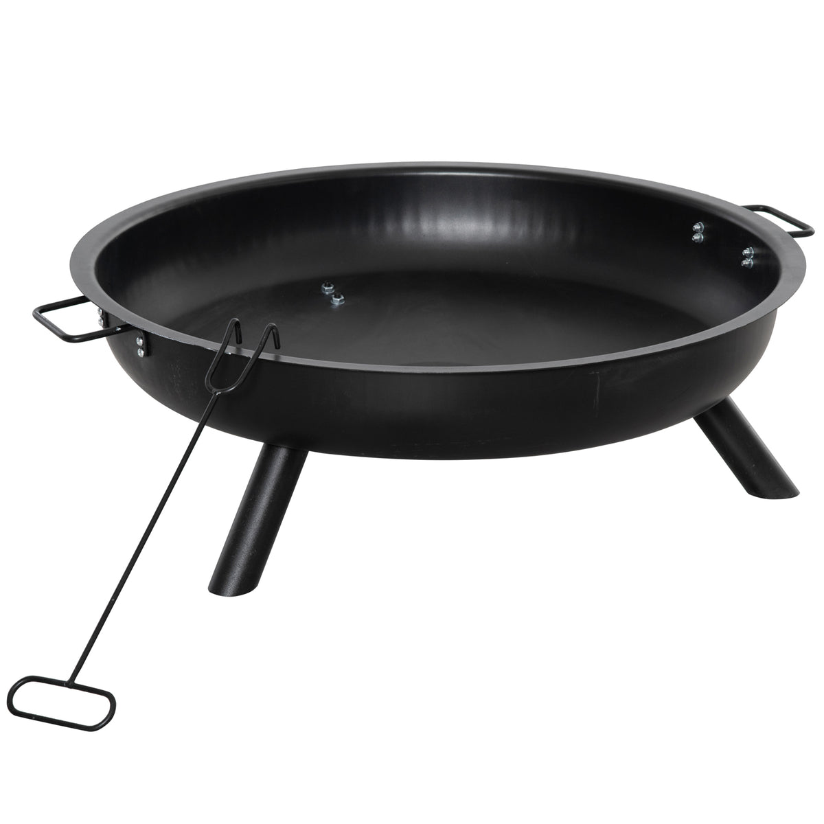 Braseiro Exterior 90x79,5x28 cm com Tigela com Alças de Transporte Atiçador 3 Pés e Estrutura de Aço para Fogueiras Lenhas Terraço Jardim ao Ar Livre Preto — foto 1