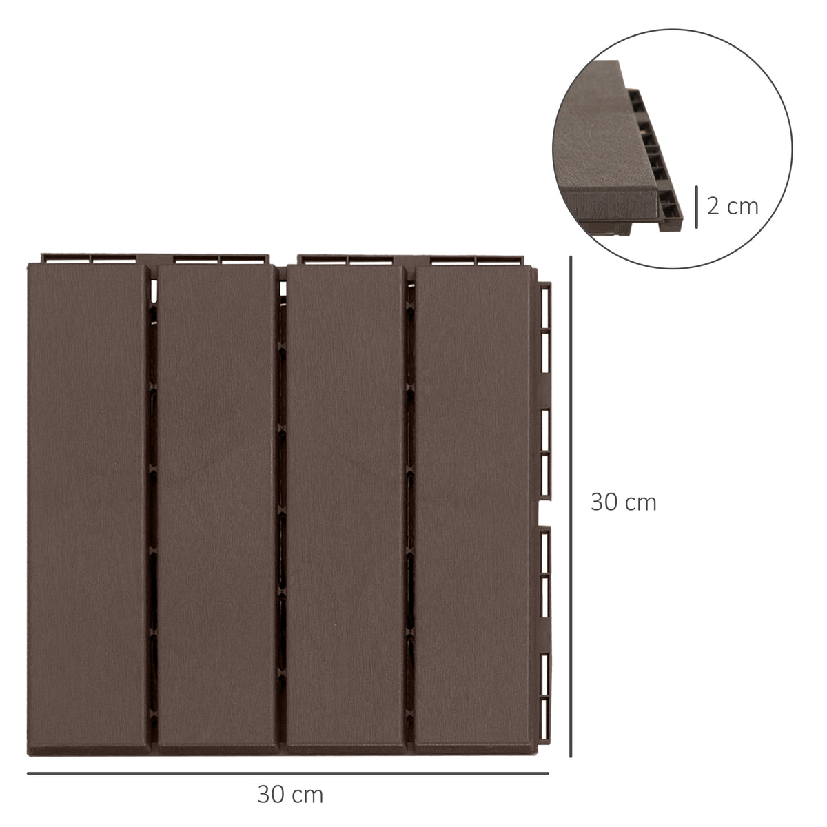 Conjunto de 9 Estrados 30x30cm com Área de 0.81 m² para Exterior e Interior Estrados com Sistema Click com Superfície Antiderrapante para Balcão Terraço Jardim Marrom — foto 3