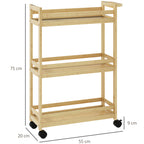 Carrinho para Casa de Banho de Bambu com 3 Níveis Carrinho de Arrumação com Rodas para Casa de Banho Cozinha 55x20x75 cm Madeira — foto 3