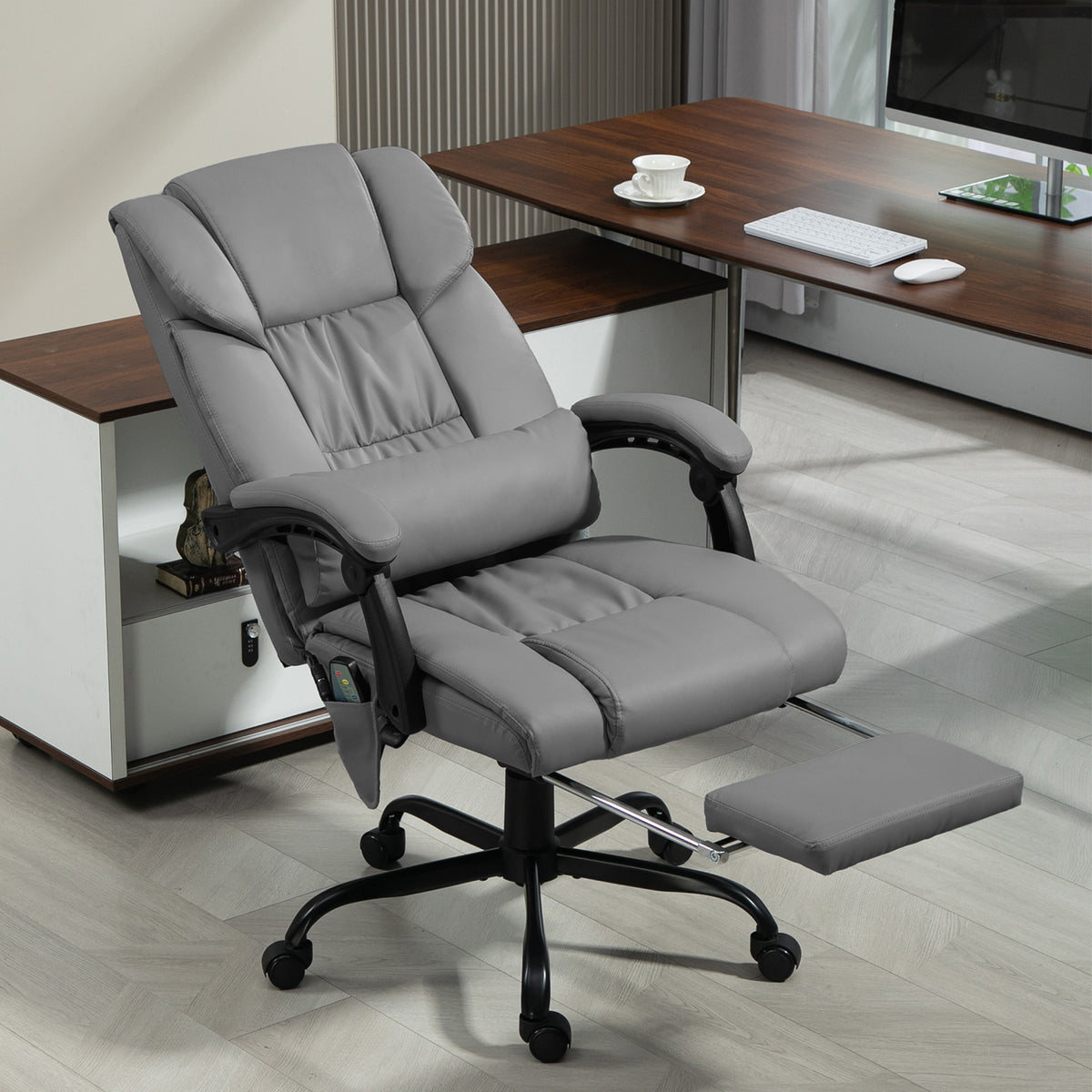 Cadeira de Escritório com Massagem de 6 Pontos Cadeira Giratória com Encosto Alto Reclinável Altura Ajustável Apoio para Pés e Controlo Remoto 66x75x112-122 cm Cinza — foto 2