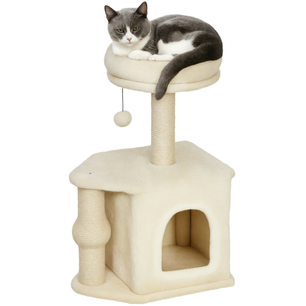 Arranhador para Gatos Altura 66 cm Arranhador para Gatos com Cama Caverna Plataforma Bola Suspensa e Poste de Juta 42x30x66 cm Marrom — foto 1