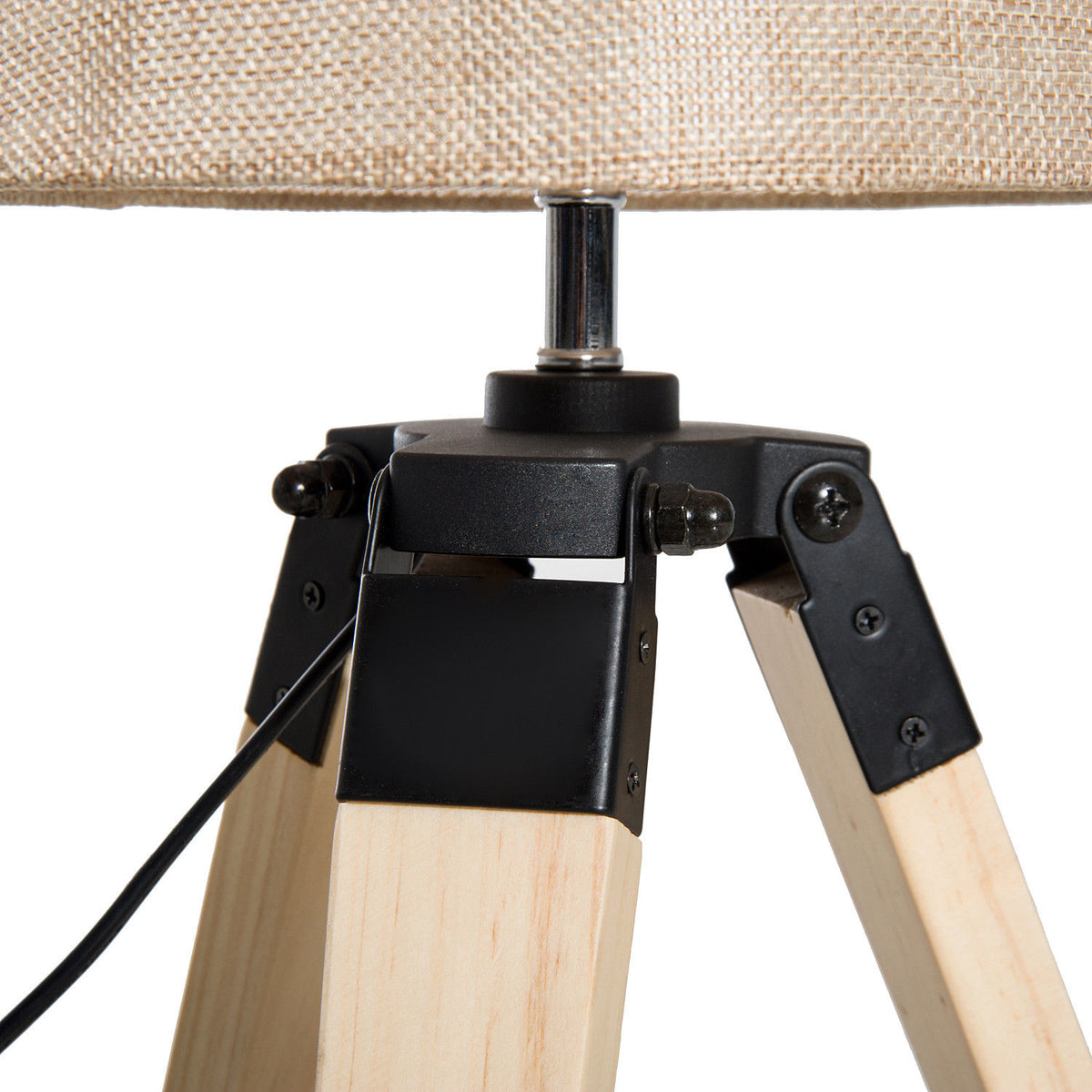 Candeeiro de Mesa Moderno e Original com Base de Tripé e Tela de Tecido de Linho para Dormitório ou Sala de Estar Lâmpada E27 Máx. 40W 24x24x45cm Creme e madeira — foto 8