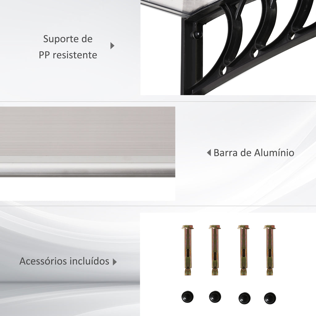 Marquise de Proteção para Portas e Janelas Contra Sol e Chuva Telhado de Proteção com Desenho Moderno 150x90x25 cm Transparente e Preto — foto 5