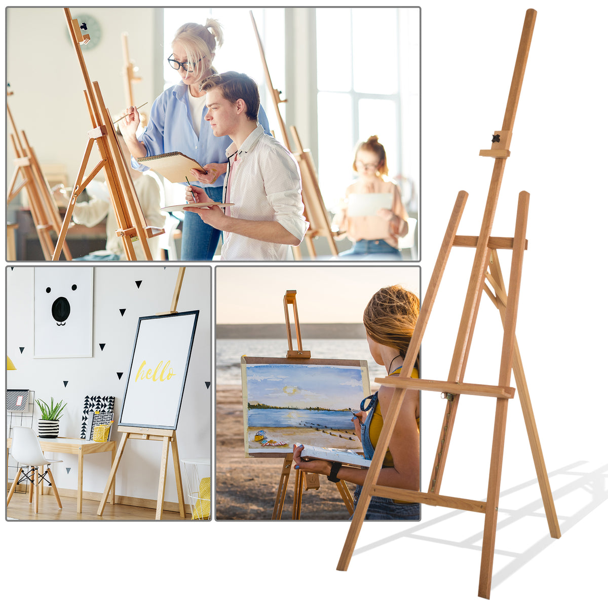 Cavalete de Pintura Cavalete de Madeira de Faia de Desenho para Estúdio com Altura Ajustável 65x44x174-230 cm Madeira — foto 2