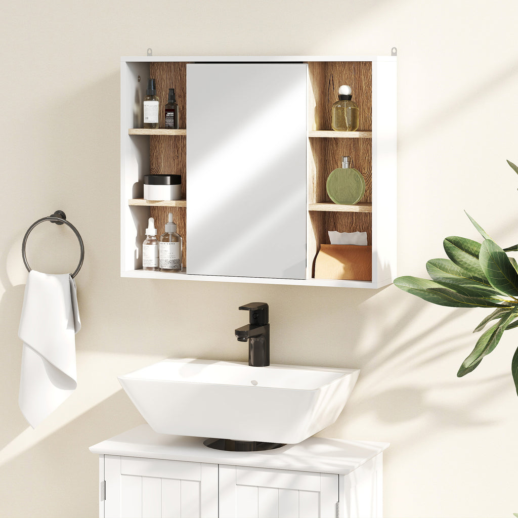 Armário de Espelho com Espaço Interno com Prateleiras Ajustáveis ​​Armário de Banheiro com Prateleiras Abertas 60x14.5x49.4 cm Branco e Carvalho — foto 8
