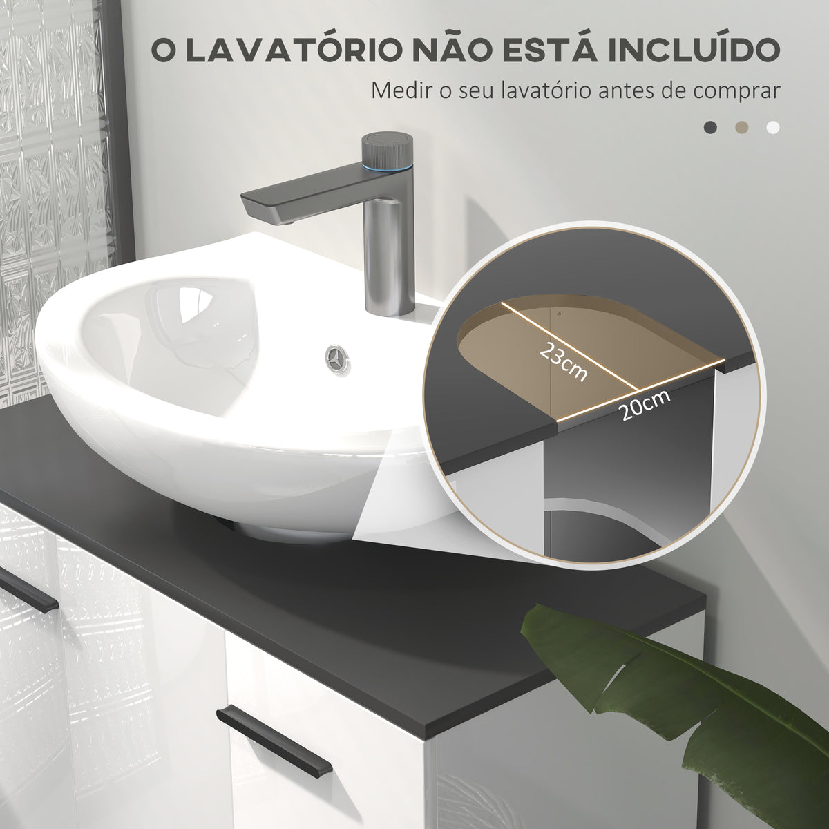 Móvel para Lavatório Pousar Móvel para Lavatório Pedestral Móvel Casa de Banho com 2 Portas e Prateleira Ajustável para Lavatório com ou sem Pedestral 80x34x60 cm Branco Brilhante — foto 4
