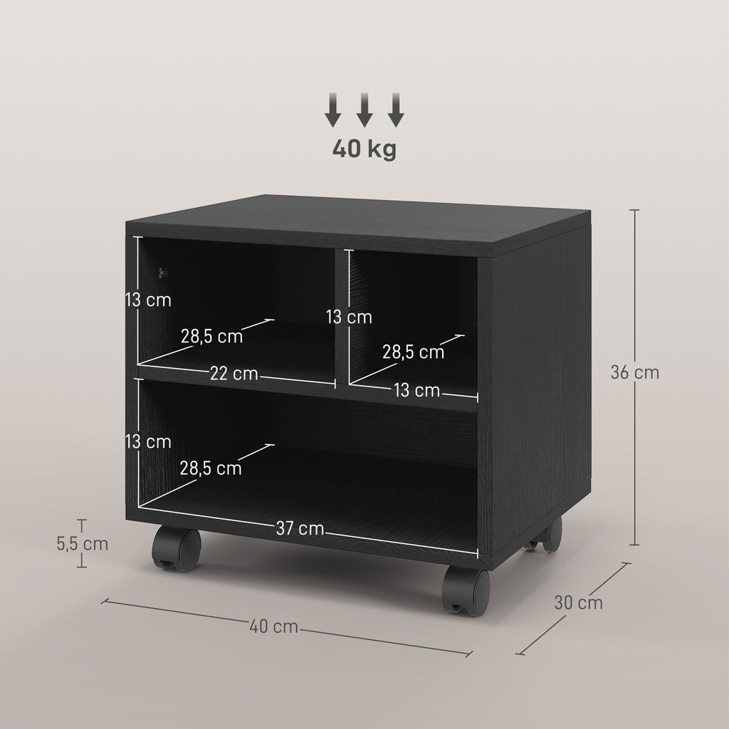 Móvel para Impressora com Rodas Suporte para Impressora com Compartimentos Abertos para Escritório Estúdio 40x30x36 cm Preto — foto 3
