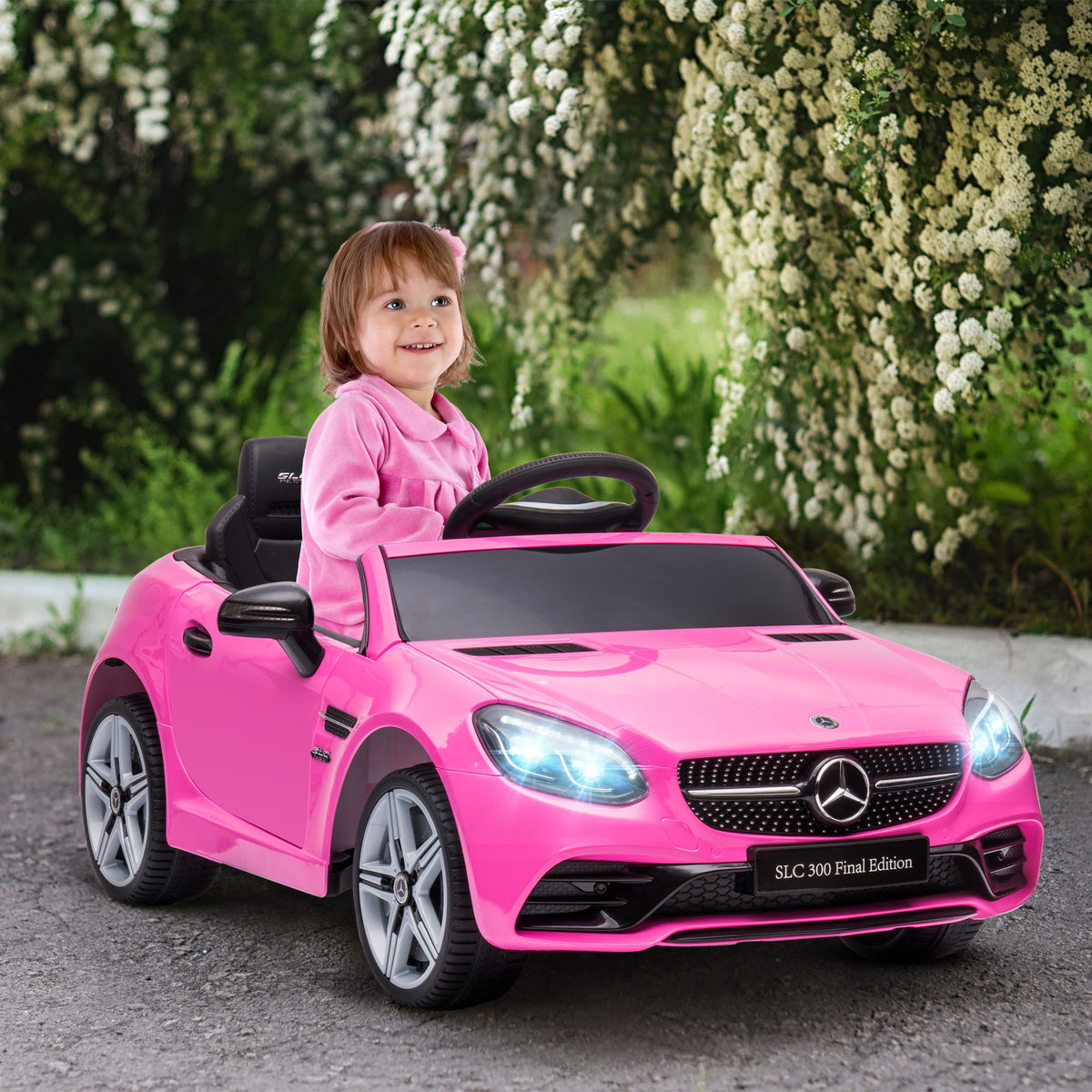 Carro Elétrico Mercedes SLC 300 12V para Crianças de 3-6 Anos com Controlo Remoto Faróis LED Buzina Música TF USB e Abertura da Porta 3-5km/h 107x62,5x44cm Rosa — foto 2