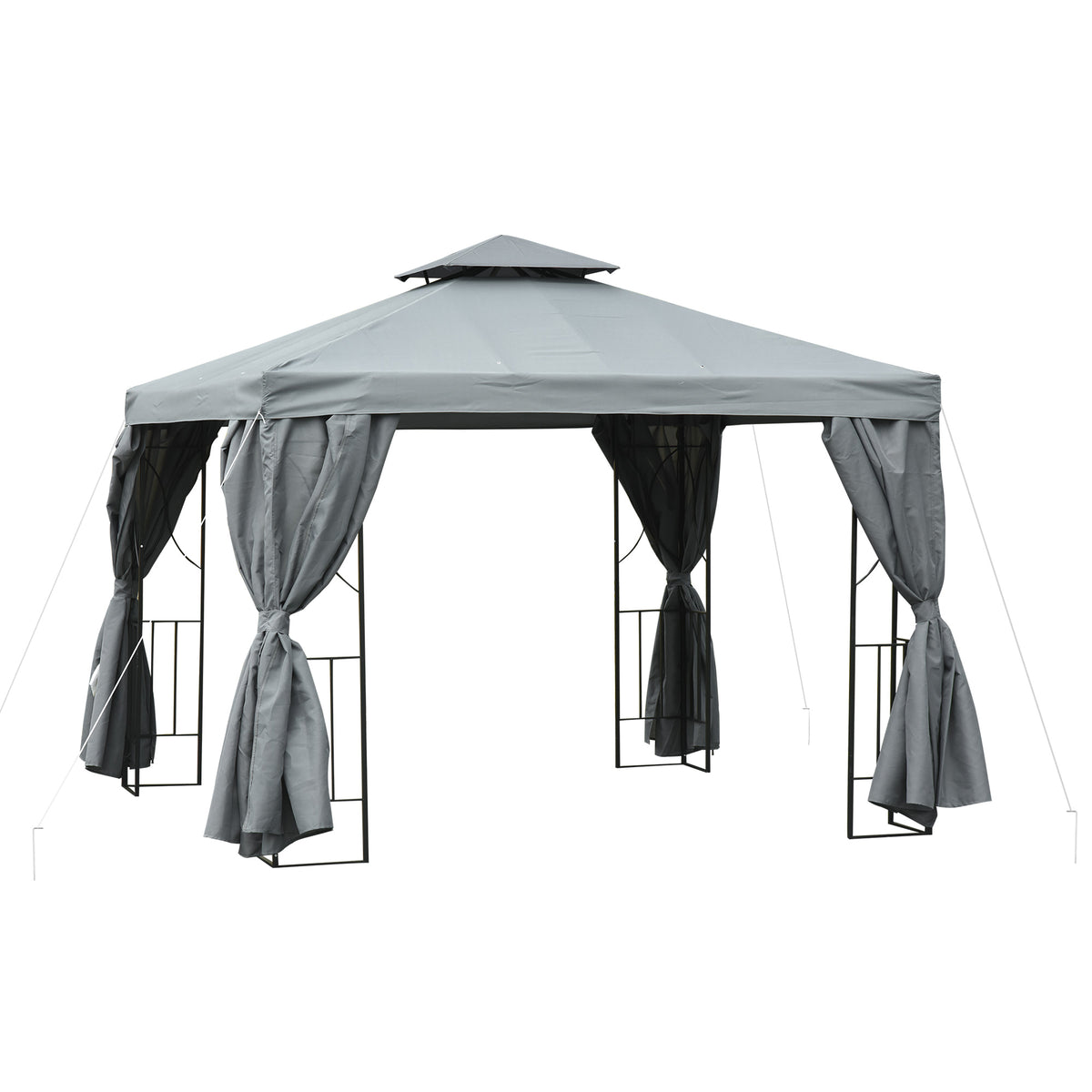 Pérgola de Jardim 3x3 Pérgola com 4 Cortinas Laterais Removíveis com Zíper 8 Orifícios de Drenagem e Duplo Teto Cinza Escuro — foto 1