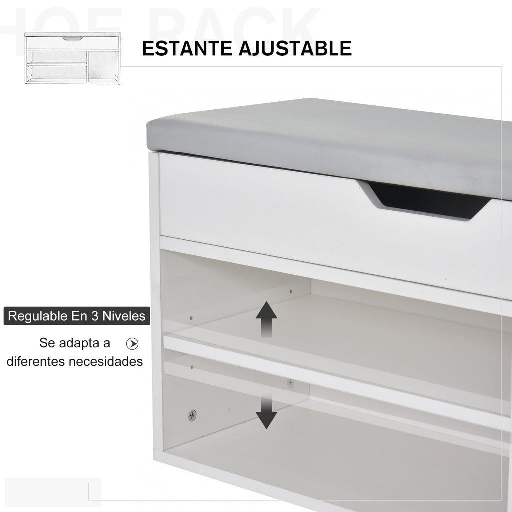 Sapateira com Assento Acolchoado para Entradas e Salões com 1 Gaveta e Prateleira de MDF 80x30x43cm Carga Máxima 120 kg Branco — foto 6