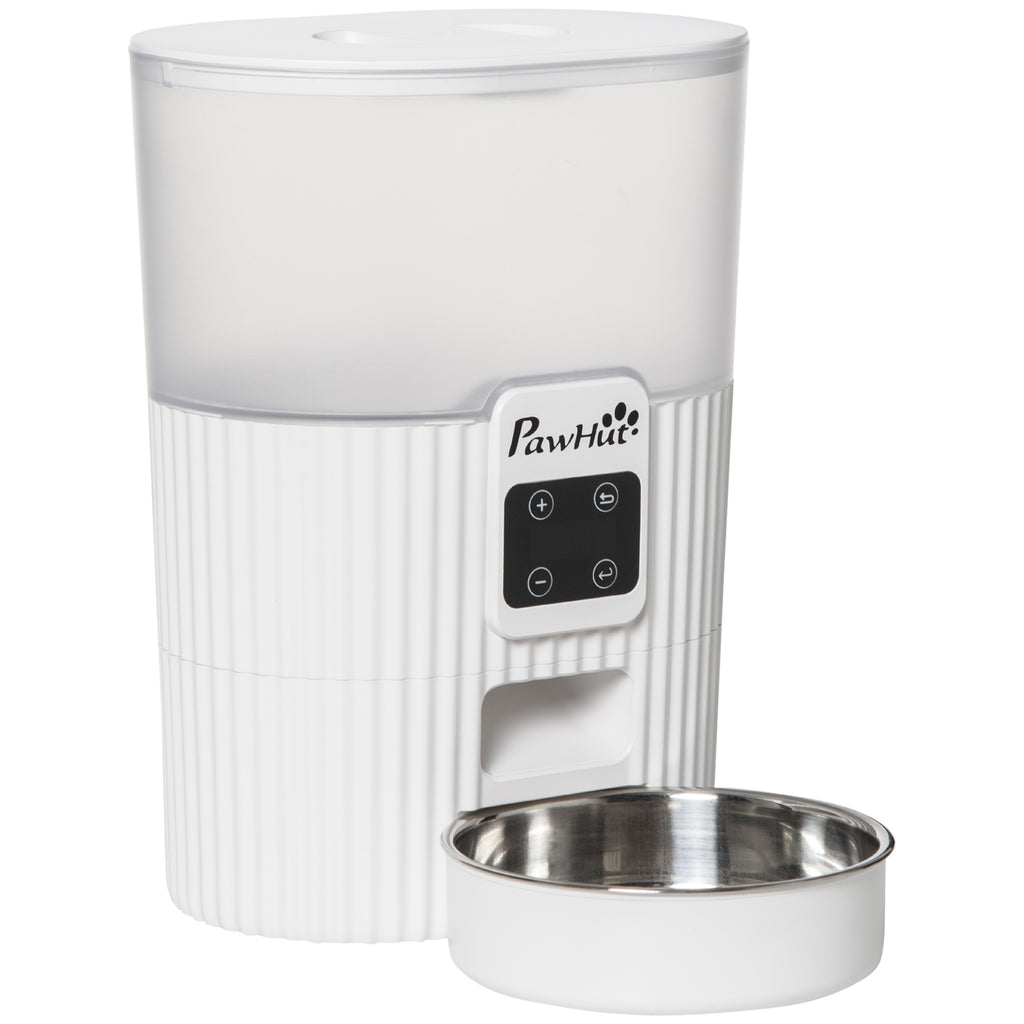 Comedouro Automático para Cães e Gatos 3,5L com Ecrã LED Temporizador Gravador de Voz Programável 4 Refeições ao Dia Tigela Removível e Lavável 20,5x25x28cm Branco — foto 1