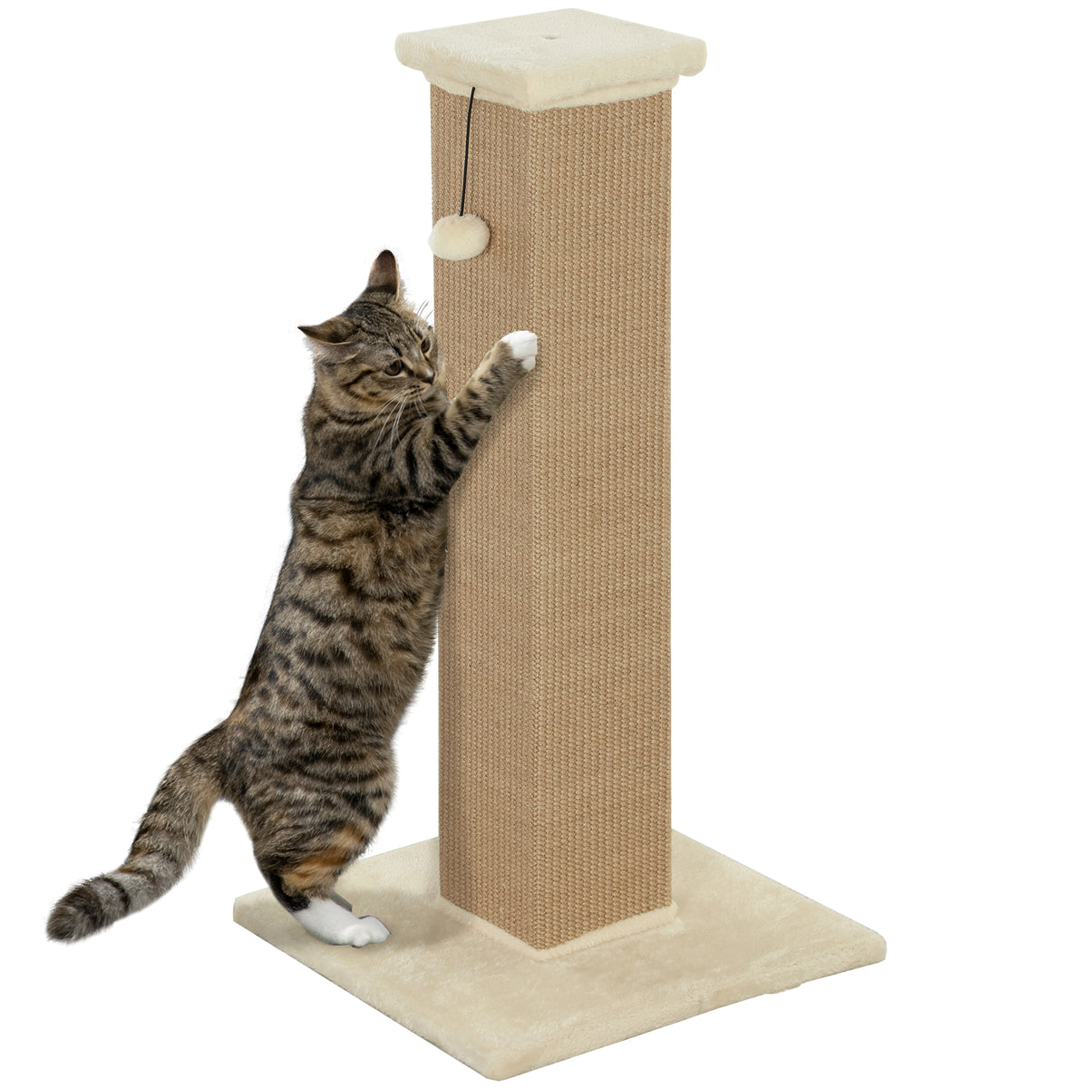 Poste Arranhador para Gatos Altura 81 cm Arranhador para Gatos com Poste de Sisal e Bola Suspensa 41x41x81 cm Bege — foto 1