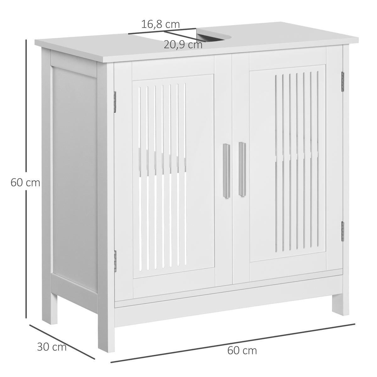 Móvel para Lavatório Armário Casa de Banho de Chão de Madeira com 2 Portas Ventiladas e Prateleira Interior Ajustável Moderno 60x30x60 cm Branco — foto 3