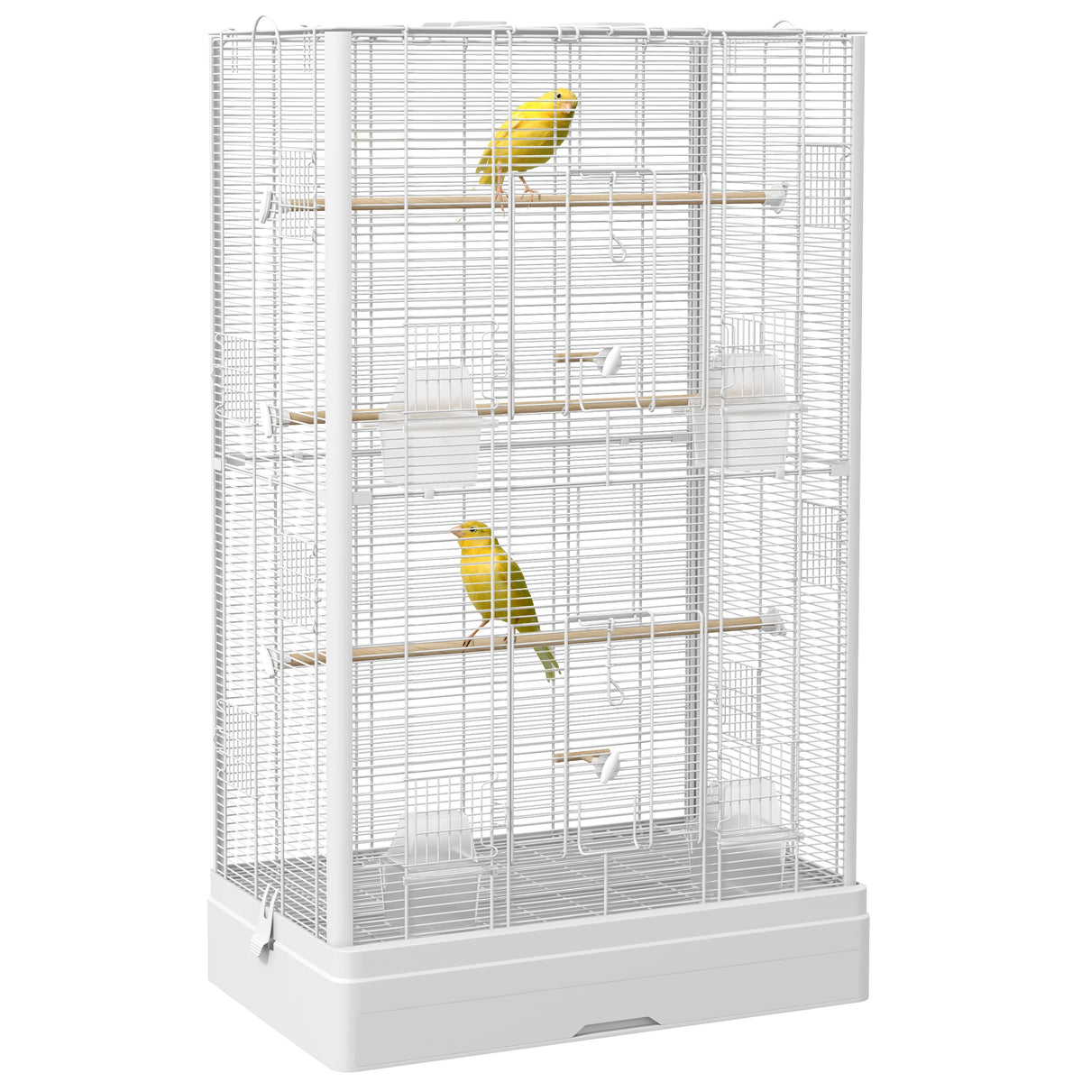 Gaiola para Pássaros 61x36,5x98 cm Gaiola para Aves com Portas Poleiros Bandeja Removível Caixas de Comida e Alças para Canários Periquitos Branco — foto 1