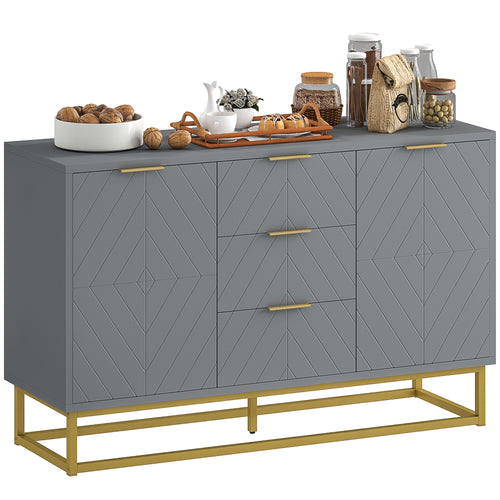 Madia ausiliaria Armadio contenitore con 3 cassetti e 2 ante con ripiano regolabile per soggiorno cucina 120x40x76 cm grigio