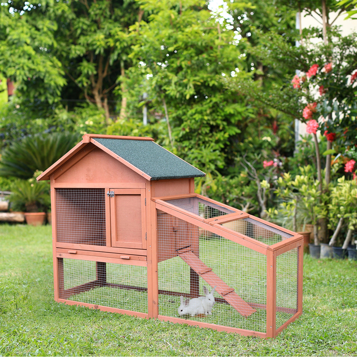 Casa para Coelhos de Madeira Coelheira para Exterior Teto de Tela de Asfáltica 144x64,5x100 cm Madeira — foto 2