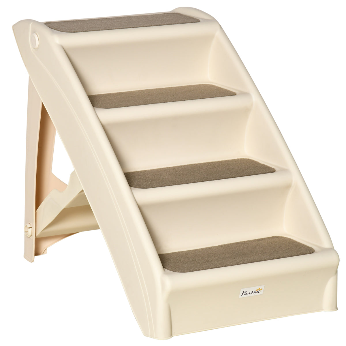 Escada Dobrável para Animais de Estimação de 4 Degraus para Cães Gatos Portátil com Tapetes Antiderrapantes para Cama Sofá Carga 20kg 67x38x49,5cm Bege — foto 1