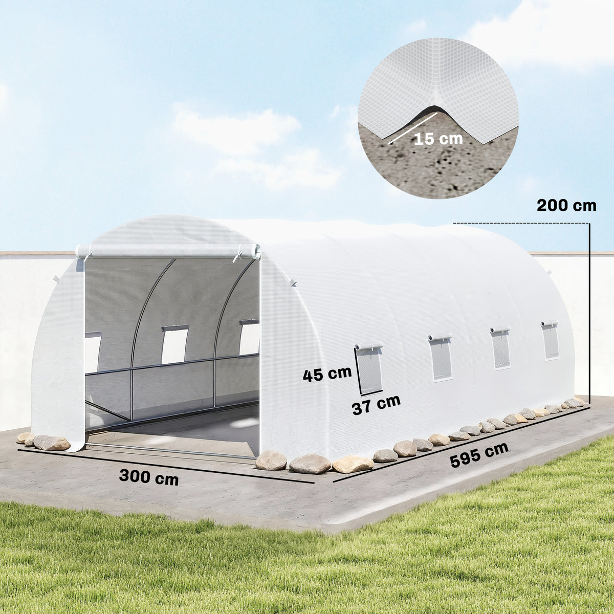 Estufa Tipo Túnel 595x300x200cm com 8 Janelas e Cobertura de Polietileno para Cultivo de Plantas Estrutura de Aço 24mm para Jardim Branco — foto 3