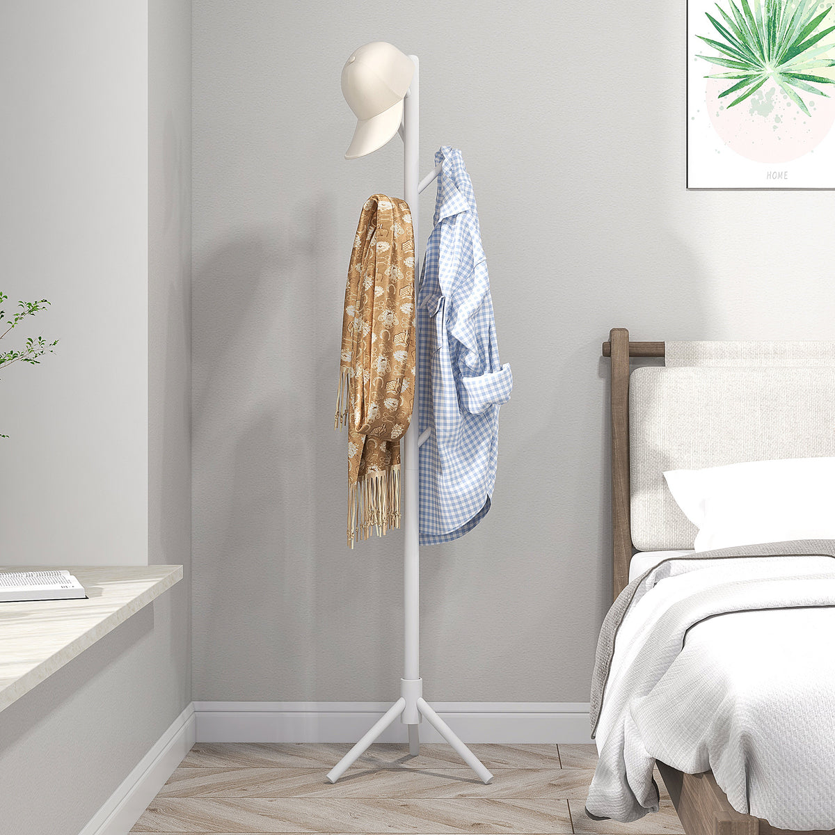 Cabide de Pé de Madeira Cabide de Pé com 8 Ganchos para Pendurar Roupa e Bolsas Cabide em Forma de Árvore para Corredor Entrada Quarto 40x40x165 cm Branco — foto 2