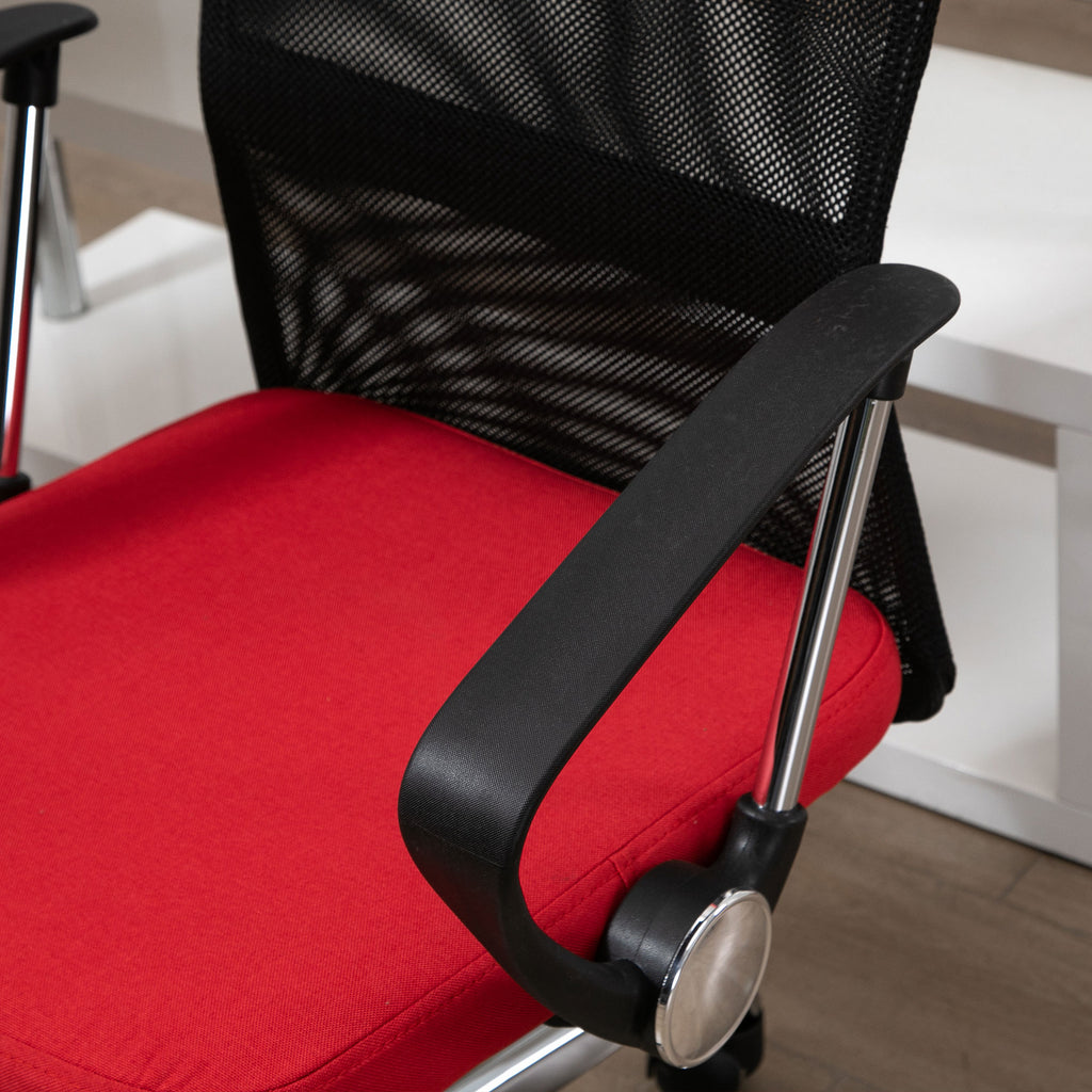Cadeira ergonômica basculante e giratório para escritório com assento ajustável em altura, apoios de braço e rodas 57x57x93-103 cm Preto e vermelho — foto 4
