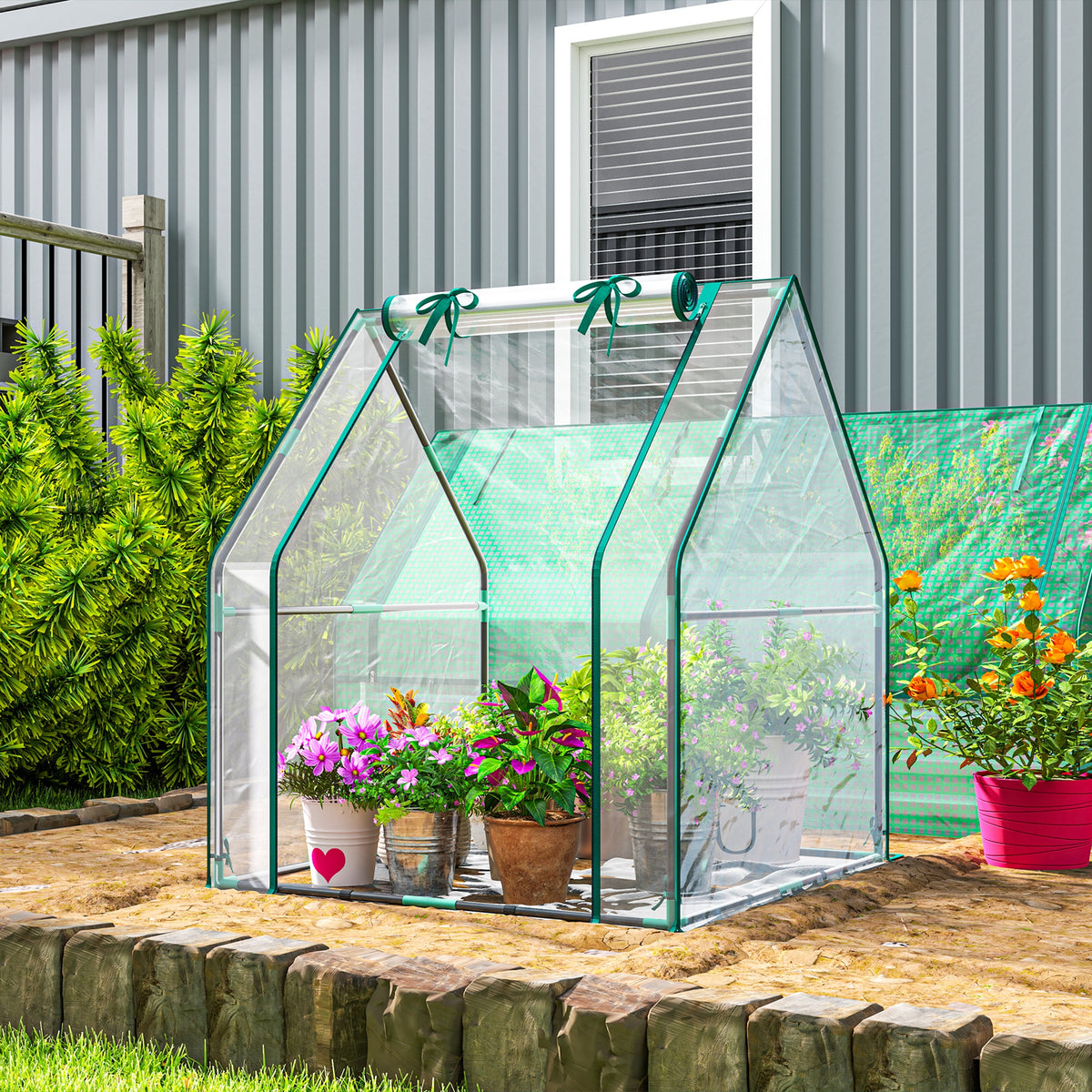 Estufa Pequena Estufa de Exterior Porta com Fecho de Correr Base de Tecido PE Impermeável e Estrutura de Aço Estufa para Cultivar Plantas Flores 90x90x105 cm Transparente — foto 2