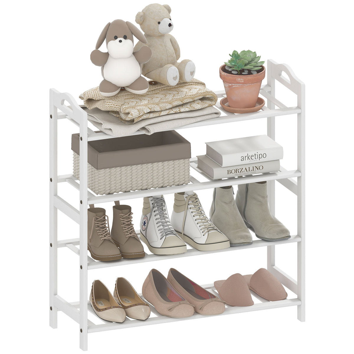 Sapateira de 4 Níveis Estante para Sapatos em Bambu para 12 Pares de Sapatos para Entrada Corredor Quarto 67,5x24,7x72 cm Branco — foto 1